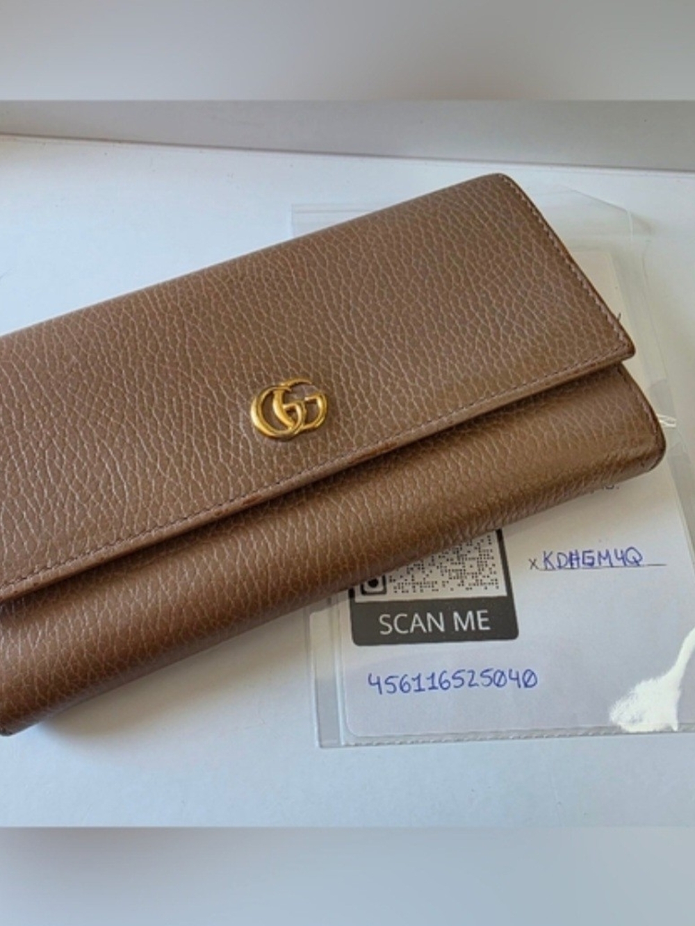 Gucci GG Marmont Taupe Continental Wallet Entrupy COA